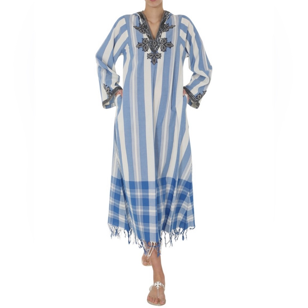 Tory Burch Long Caftan like new with beadwork embroidery sz 12